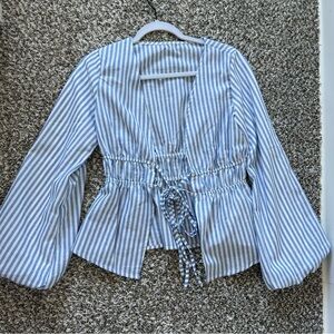 SHEIN Light Blue and White Striped Blouse